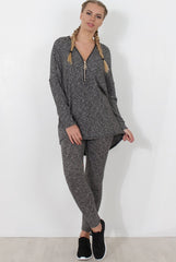 Dark Grey V Neck Loungewear Set - Charlene-Loungewear