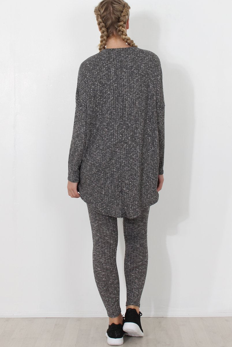 Dark Grey V Neck Loungewear Set - Charlene-Loungewear
