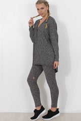 Dark Grey V Neck Loungewear Set - Charlene-Loungewear