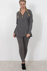 Dark Grey V Neck Loungewear Set - Charlene-Loungewear