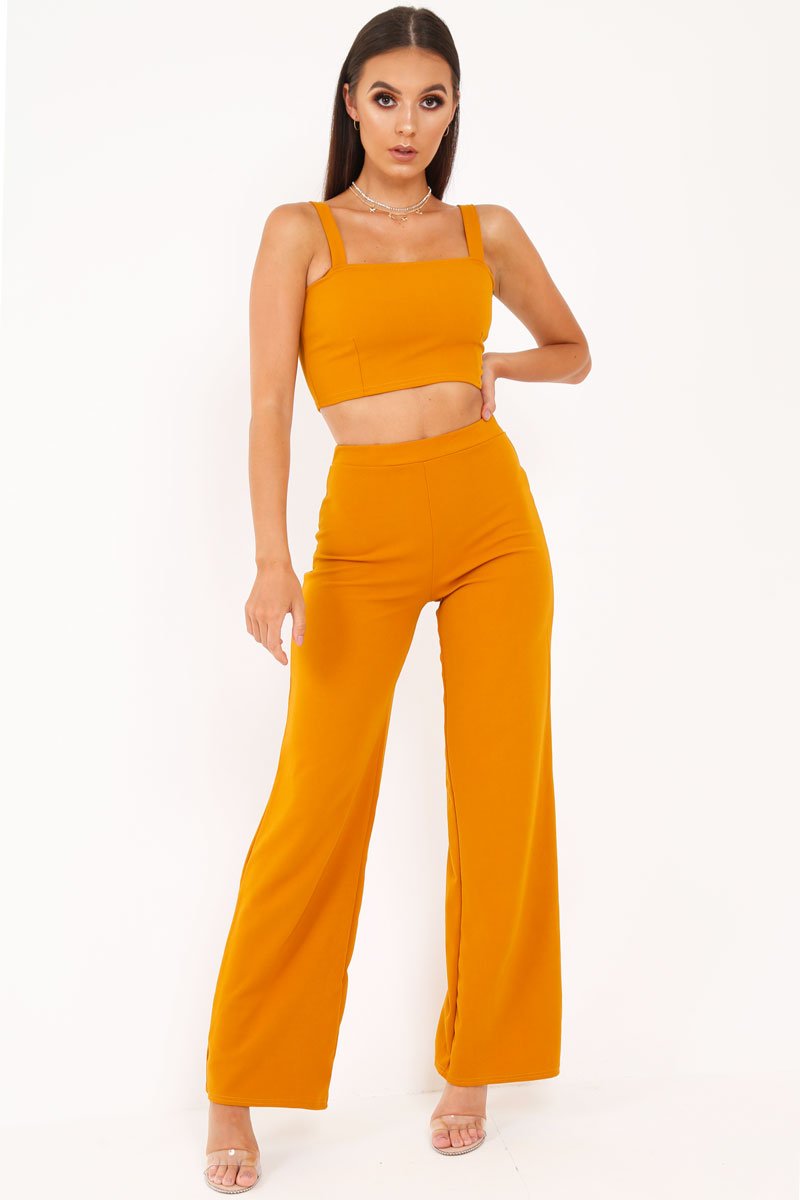 Dark Mustard Crop Top and Trousers Co-ord Set - Kimmy-Co-ords