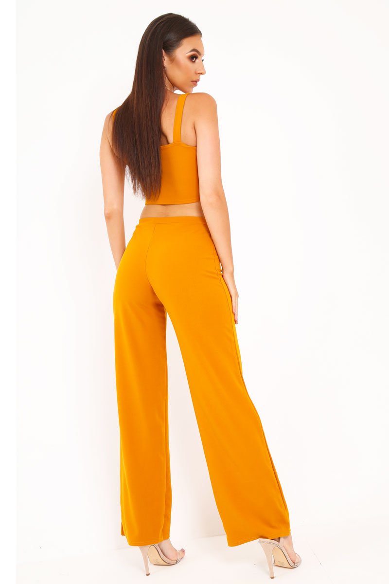 Dark Mustard Crop Top and Trousers Co-ord Set - Kimmy-Co-ords