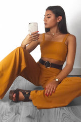 Dark Mustard Crop Top and Trousers Co-ord Set - Kimmy-Co-ords