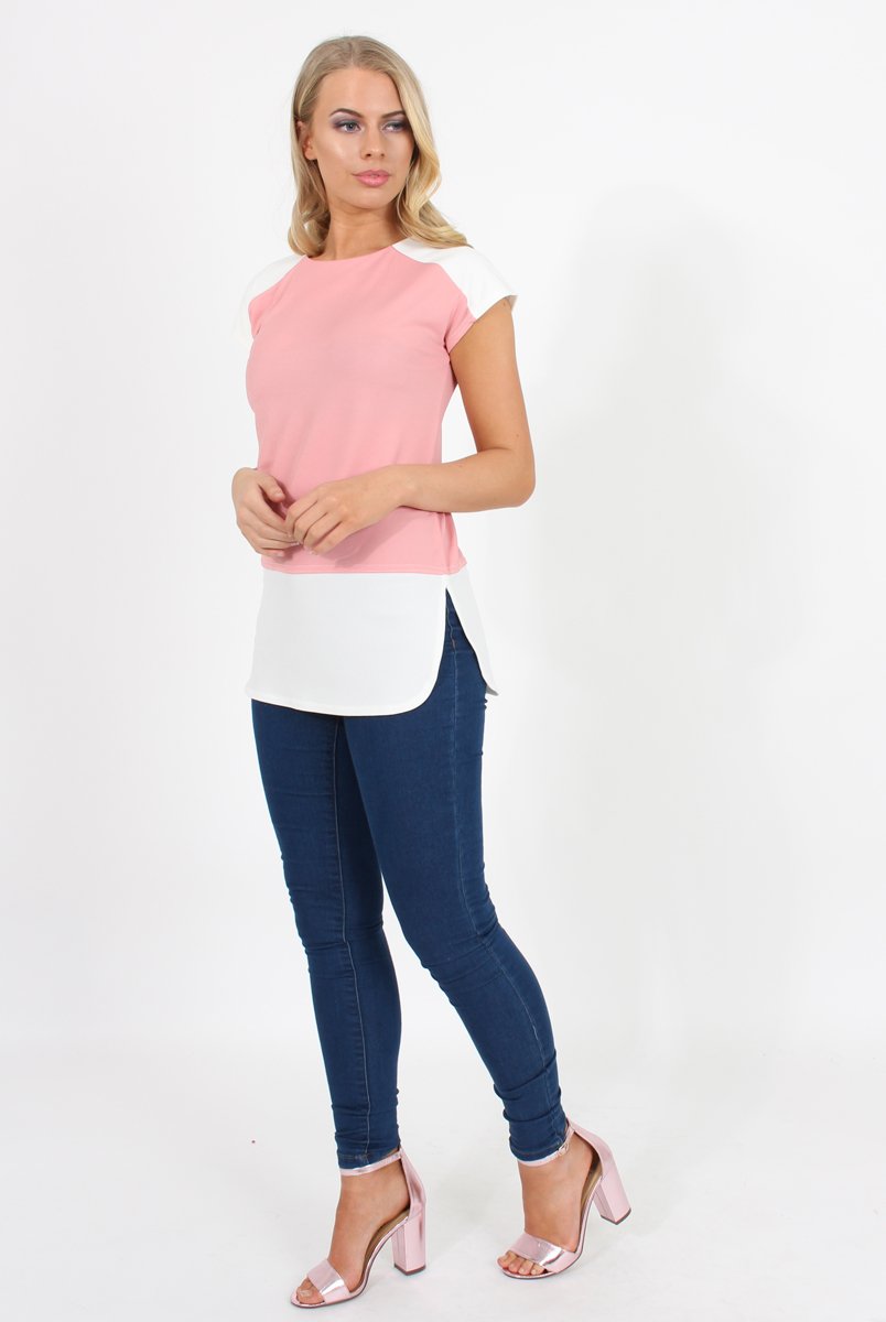 Dark Pink Block Cap Sleeve Tee- Jayla-T-shirt