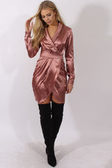 Dark Pink Satin Wrap Dress - Jolene-Dresses
