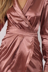 Dark Pink Satin Wrap Dress - Jolene-Dresses