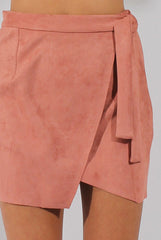Dark Pink Suede Wrap Around Skirt - Emory-Skirts