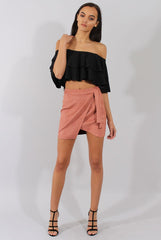 Dark Pink Suede Wrap Around Skirt - Emory-Skirts