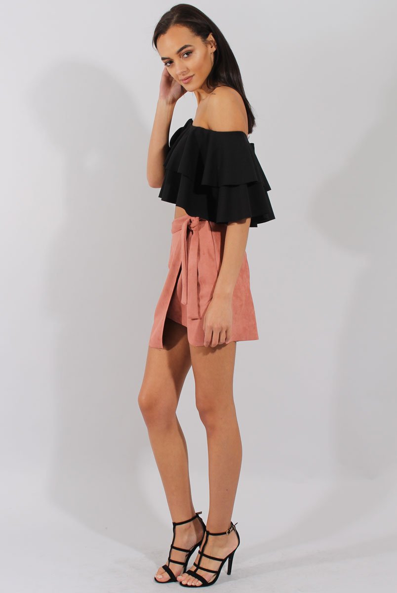 Dark Pink Suede Wrap Around Skirt - Emory-Skirts