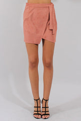 Dark Pink Suede Wrap Around Skirt - Emory-Skirts