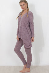 Dark Pink V Neck Loungewear Set-Kimi-Loungewear