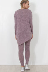 Dark Pink V Neck Loungewear Set-Kimi-Loungewear