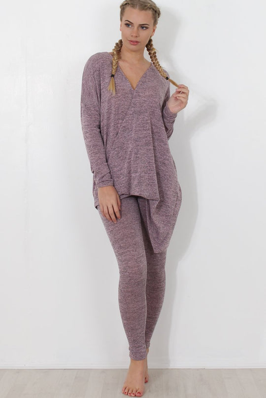 Dark Pink V Neck Loungewear Set-Kimi