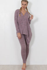 Dark Pink V Neck Loungewear Set-Kimi-Loungewear