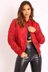 Dark Red Padded Bomber Jacket - Chelsy-Jackets