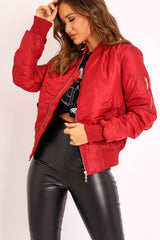 Dark Red Padded Bomber Jacket - Chelsy-Jackets