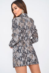 Dark Snake Print Blazer Dress - Jarissa-Dresses