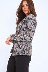 Dark Snake Print Double Breasted Gold Button Blazer - Ariele-Jackets