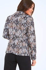 Dark Snake Print Double Breasted Gold Button Blazer - Ariele-Jackets
