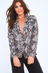 Dark Snake Print Double Breasted Gold Button Blazer - Ariele-Jackets