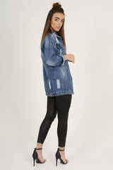 Dark Studded Distressed Oversized Denim Jacket - Barbara-Jackets