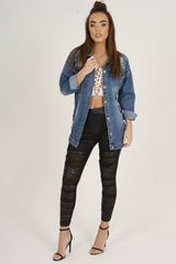 Dark Studded Distressed Oversized Denim Jacket - Barbara-Jackets