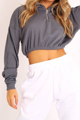 Dark Teal Ribbed Front Zip Sweater - Reeta-Sweatshirts