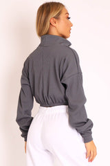 Dark Teal Ribbed Front Zip Sweater - Reeta-Sweatshirts