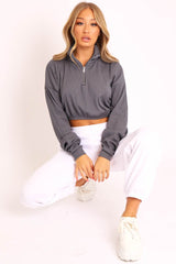 Dark Teal Ribbed Front Zip Sweater - Reeta-Sweatshirts