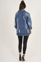 Dark Wash Badge Detail Distressed Denim Jacket - Becca-Jackets