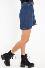 Dark Wash Belted Denim Mini Skirt - Espen-Skirts