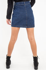 Dark Wash Belted Denim Mini Skirt - Espen-Skirts