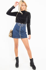 Dark Wash Belted Denim Mini Skirt - Espen-Skirts