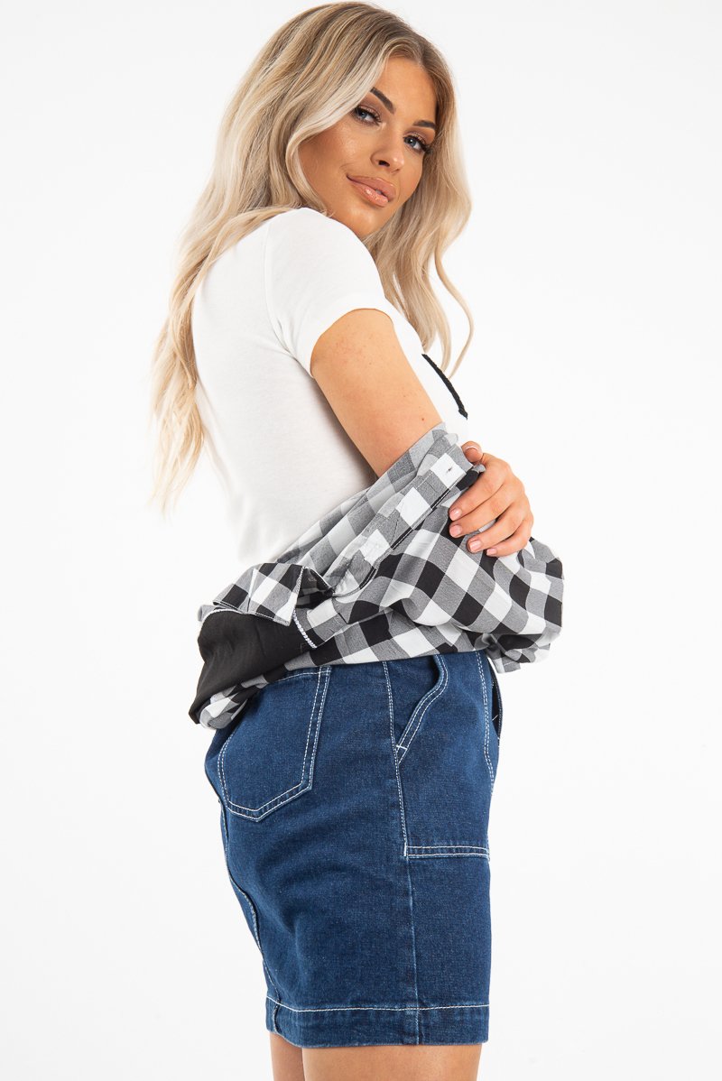 Dark Wash Contrast Stitch Denim Mini Skirt - Remee-Skirts