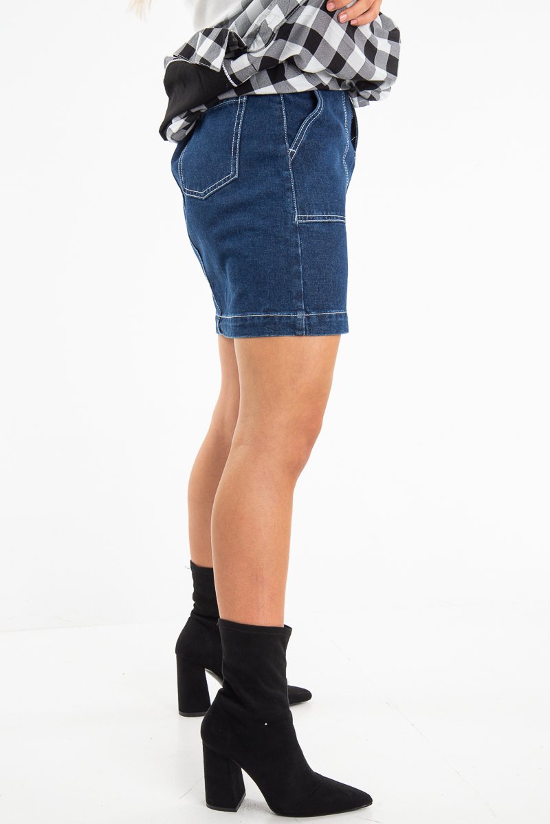 Dark Wash Contrast Stitch Denim Mini Skirt - Remee-Skirts