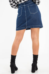 Dark Wash Contrast Stitch Denim Mini Skirt - Remee-Skirts
