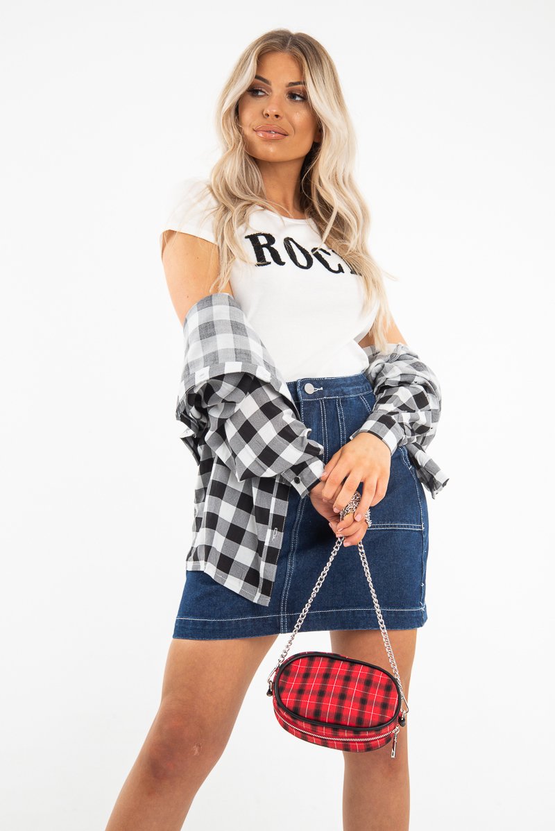 Dark Wash Contrast Stitch Denim Mini Skirt - Remee-Skirts