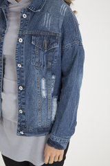 Dark Wash Distressed Denim Jacket - Madison-Jackets