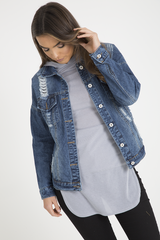 Dark Wash Distressed Denim Jacket - Madison-Jackets
