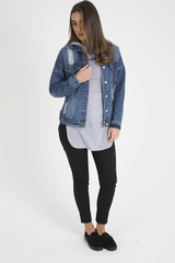 Dark Wash Distressed Denim Jacket - Madison-Jackets