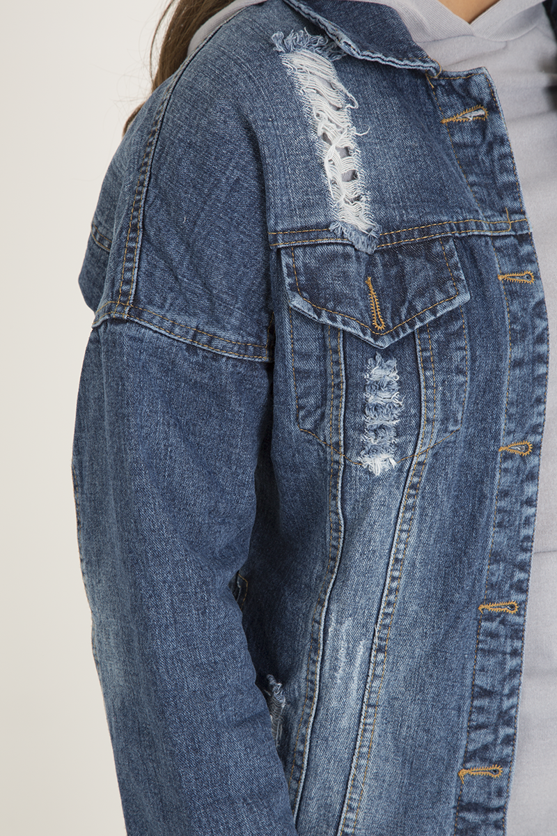Dark Wash Distressed Denim Jacket - Madison-Jackets