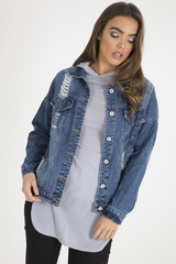 Dark Wash Distressed Denim Jacket - Madison-Jackets
