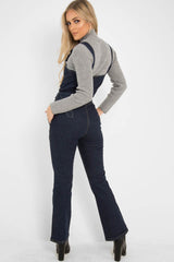 Dark Wash Flare Leg Denim Jumpsuit - Maryclaire-Jumpsuits