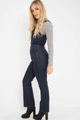 Dark Wash Flare Leg Denim Jumpsuit - Maryclaire-Jumpsuits
