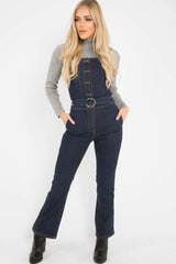 Dark Wash Flare Leg Denim Jumpsuit - Maryclaire-Jumpsuits