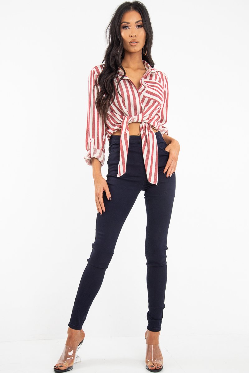 Dark Wash High Waist Skinny Fit Denim Jeans - Anatalia-Jeans