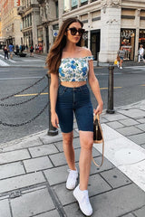 Dark Wash Raw Hem Longline Denim Shorts - Melissa-Shorts