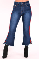 Dark Wash Red Constrast Stripe Jeans - Kayda-Jeans