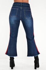 Dark Wash Red Constrast Stripe Jeans - Kayda-Jeans