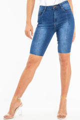 Dark Wash Seam Front Raw Hem Denim Cycle Shorts - Kayli-Shorts